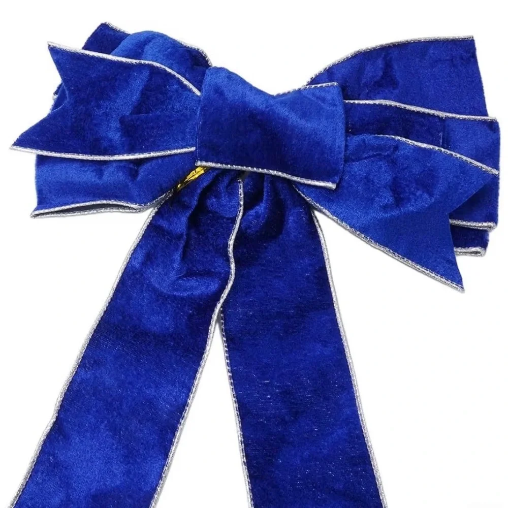 Royal Blue Velvet Ribbon Bow with Silver Trim